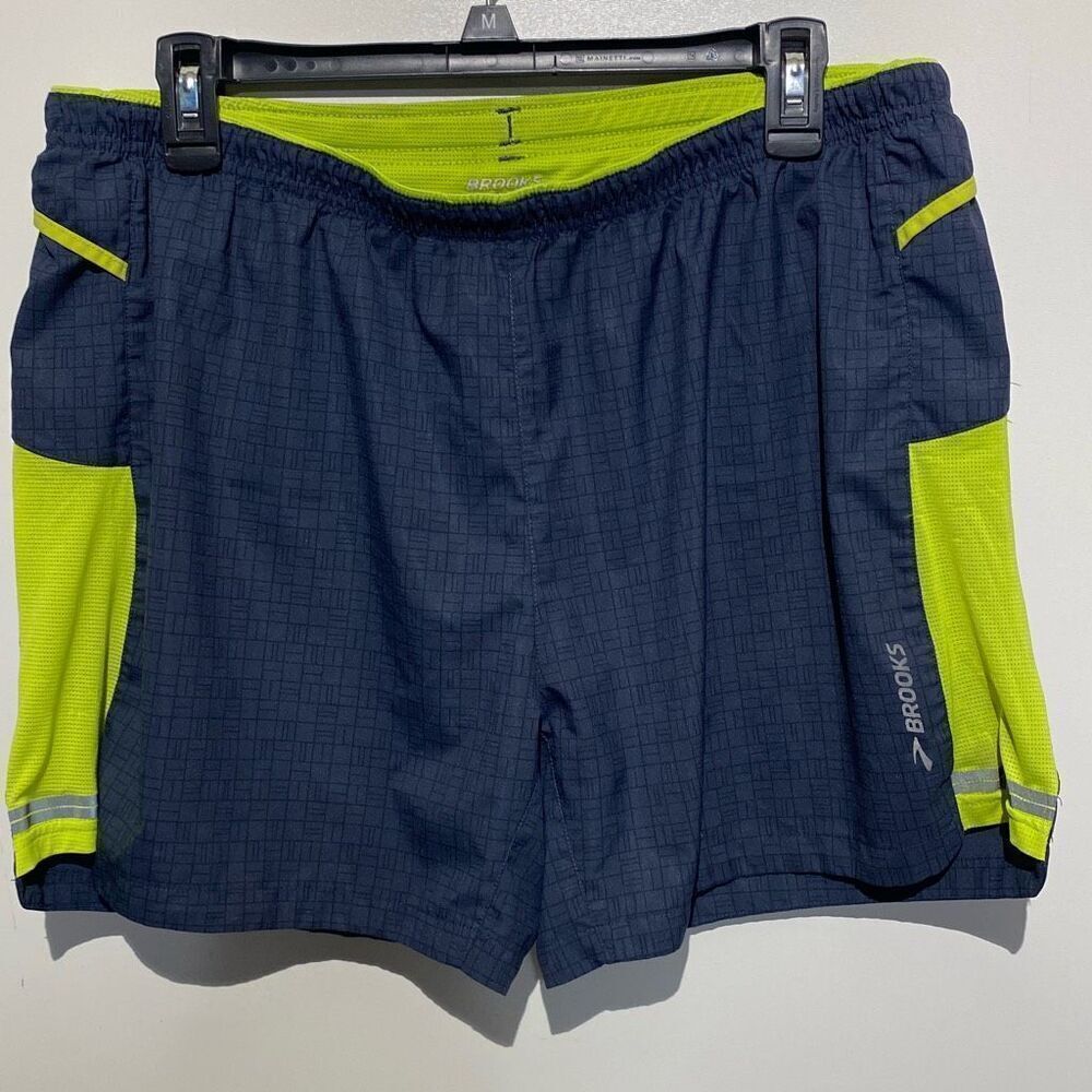 Brooks Men's Blue Green Sherpa 7" 2 in 1 Athletic Running Shorts‎ Size Large